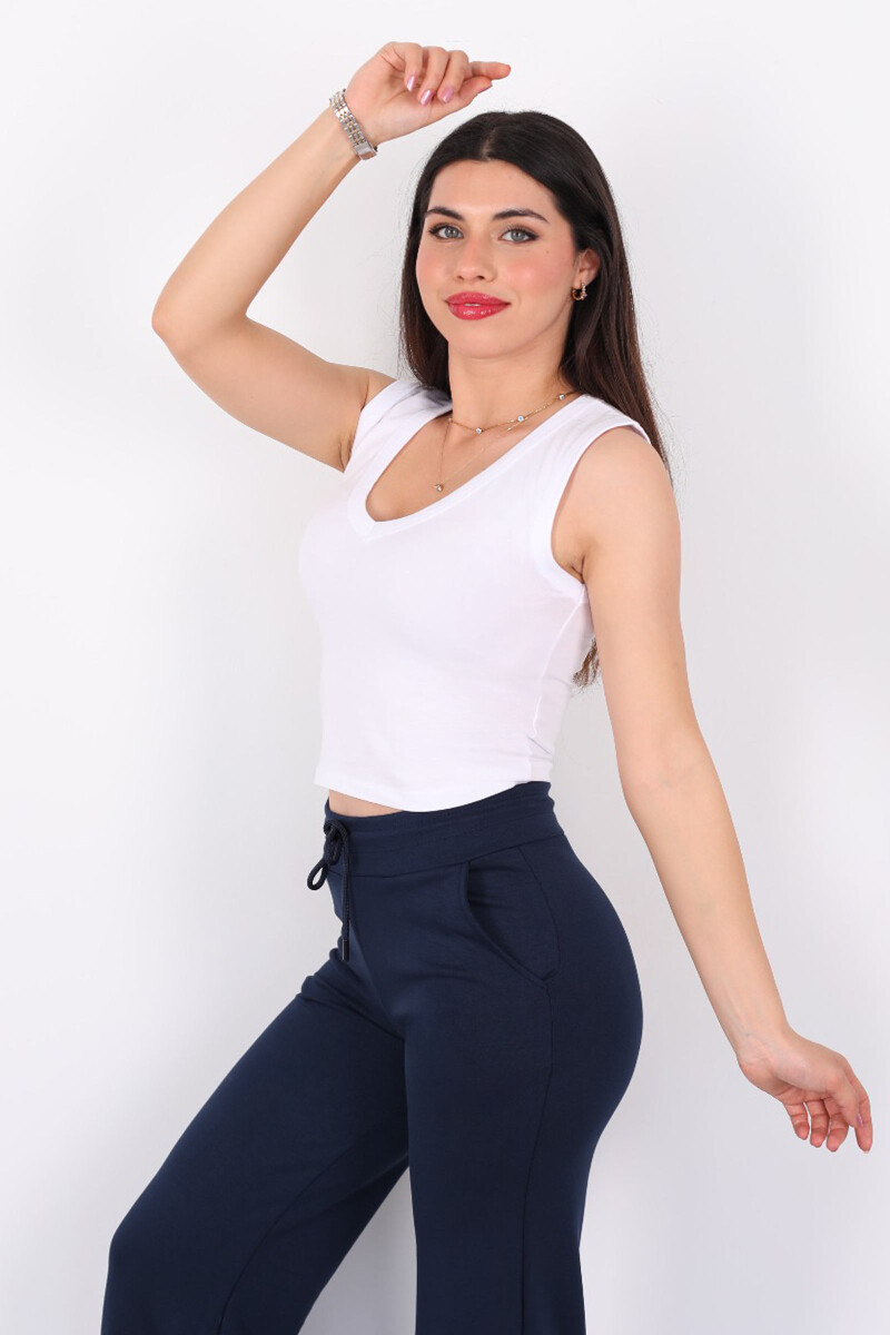 V Yaka Kolsuz Beyaz Kadın Body - 5