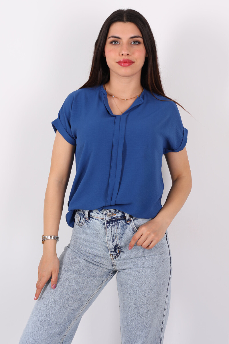 V Yaka Duble Kol Ayrobin Marin Kadın Bluz - 3