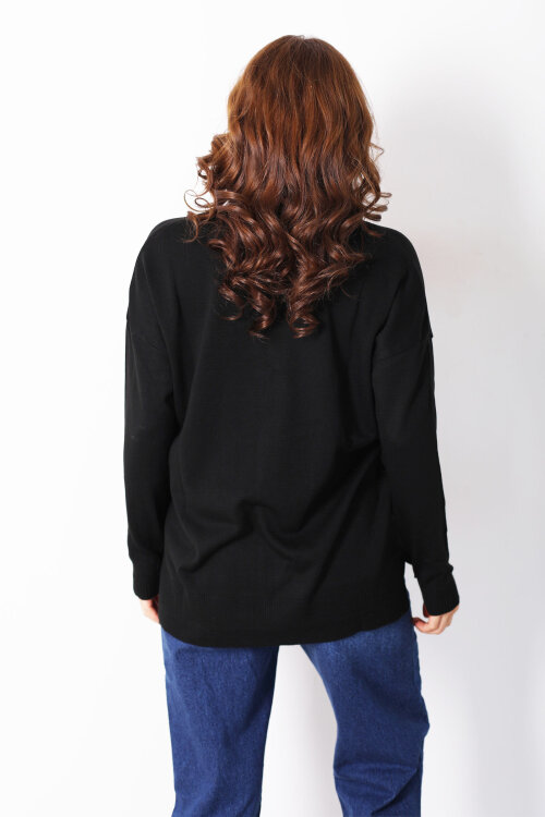 V Yaka Kadın Triko Siyah Bluz - Berox (1)