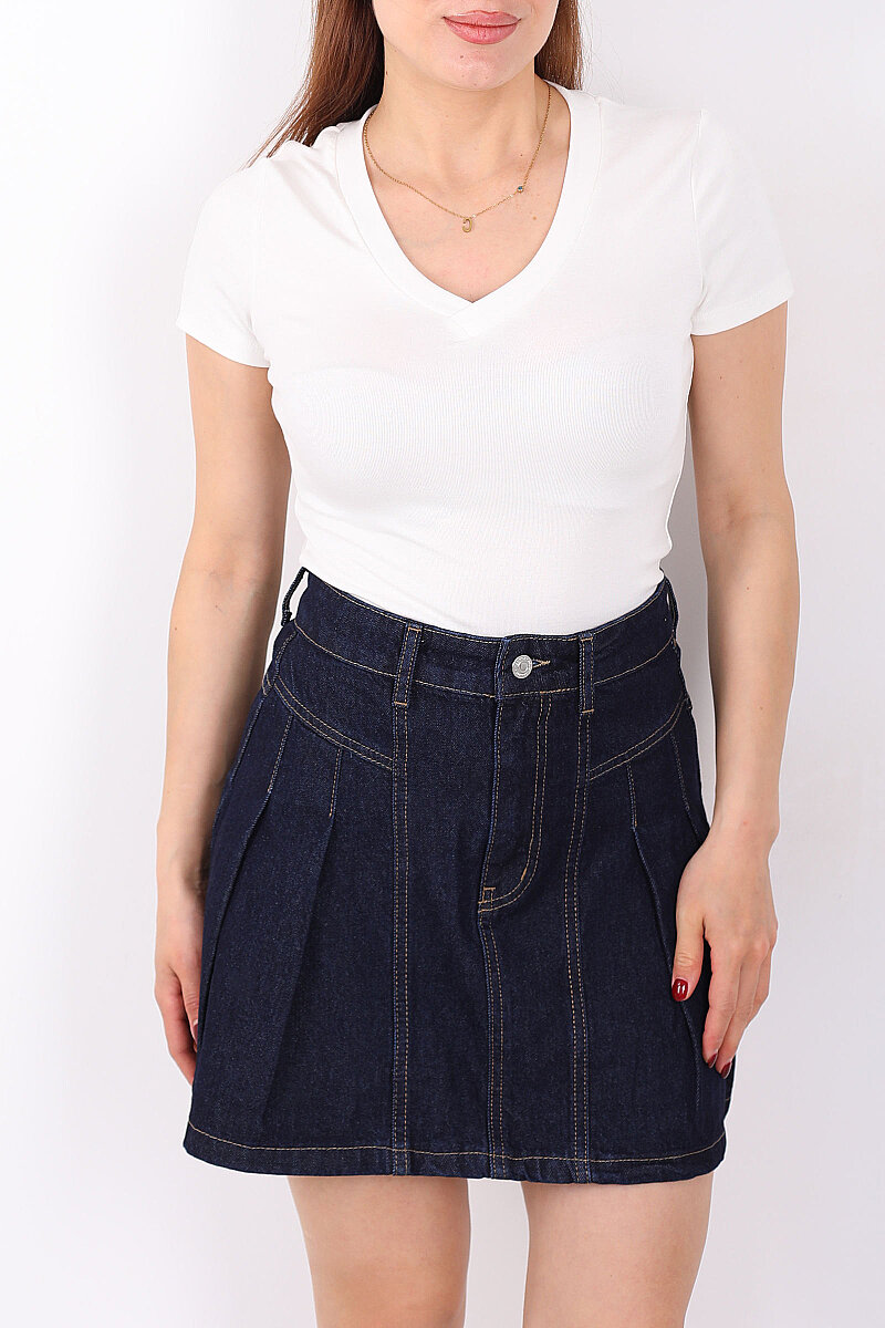 V Yaka Kısa Kol Kadın Ekru Basic Body - 2