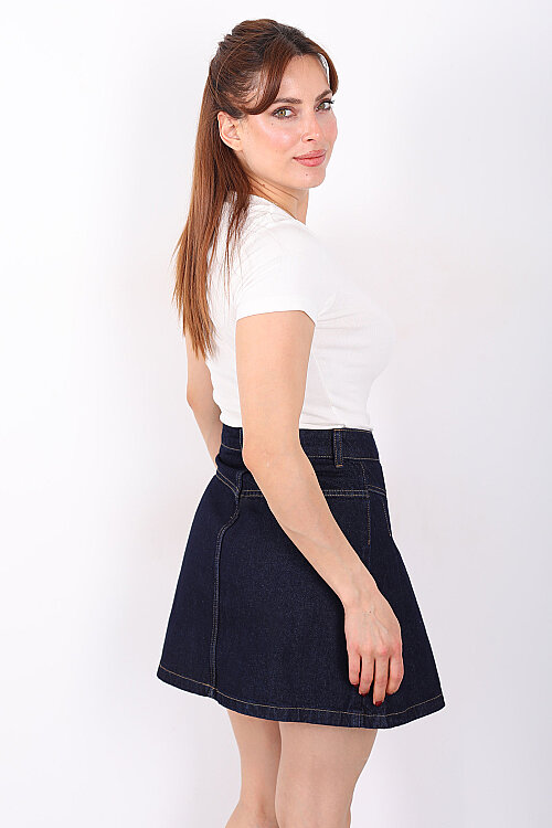 V Yaka Kısa Kol Kadın Ekru Basic Body - 4