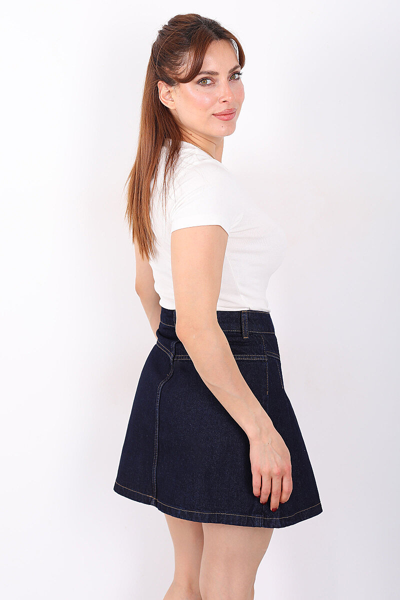 V Yaka Kısa Kol Kadın Ekru Basic Body - 4