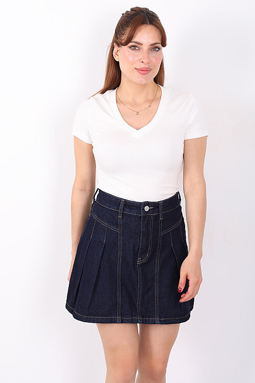 V Yaka Kısa Kol Kadın Ekru Basic Body - 5