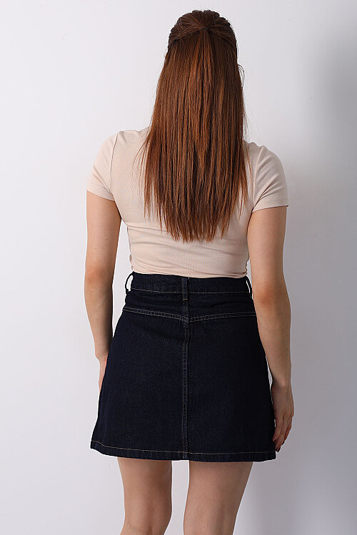 V Yaka Kısa Kol Kadın Krem Basic Body - 4