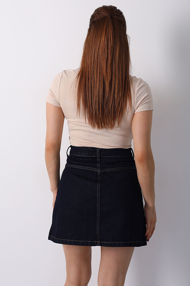 V Yaka Kısa Kol Kadın Krem Basic Body - 4