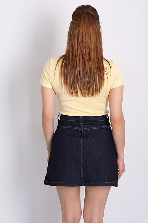 V Yaka Kısa Kol Kadın Sarı Basic Body - 4