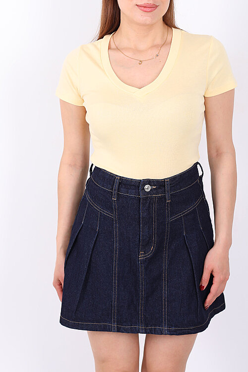 V Yaka Kısa Kol Kadın Sarı Basic Body - Berox (1)