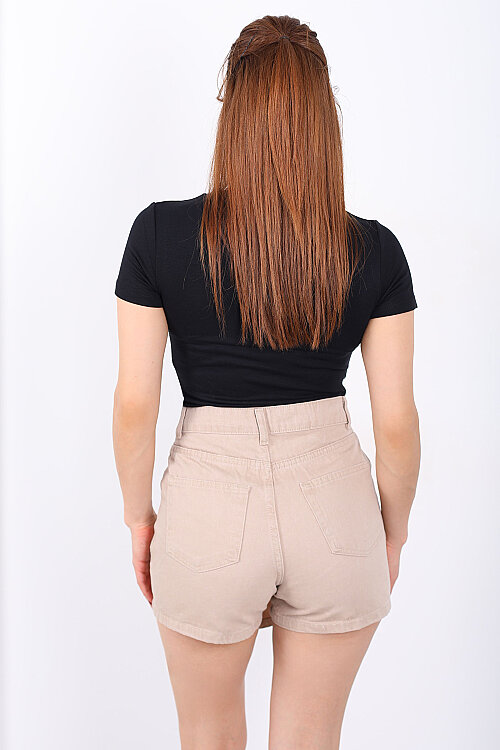 V Yaka Kısa Kol Kadın Siyah Basic Body - 3