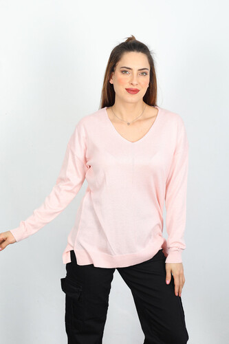 V Yaka Salaş Triko Pudra Kadın Kazak - Berox