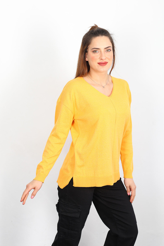 V Yaka Salaş Triko Yavruağzı Kadın Kazak - 2