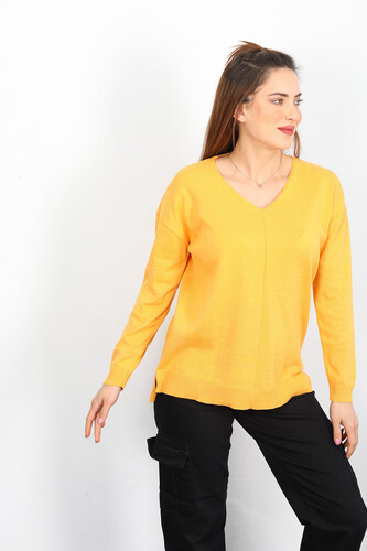 V Yaka Salaş Triko Yavruağzı Kadın Kazak - Berox