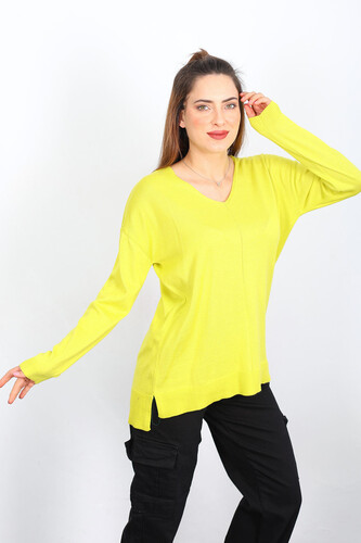 V Yaka Salaş Triko Yeşil Kadın Kazak - Berox (1)