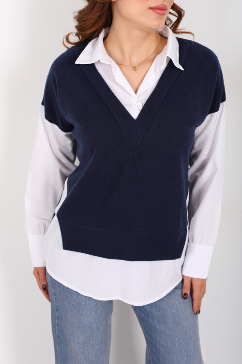 V Yaka Selanik Süveter Lacivert Gömlek Bluz - Berox (1)