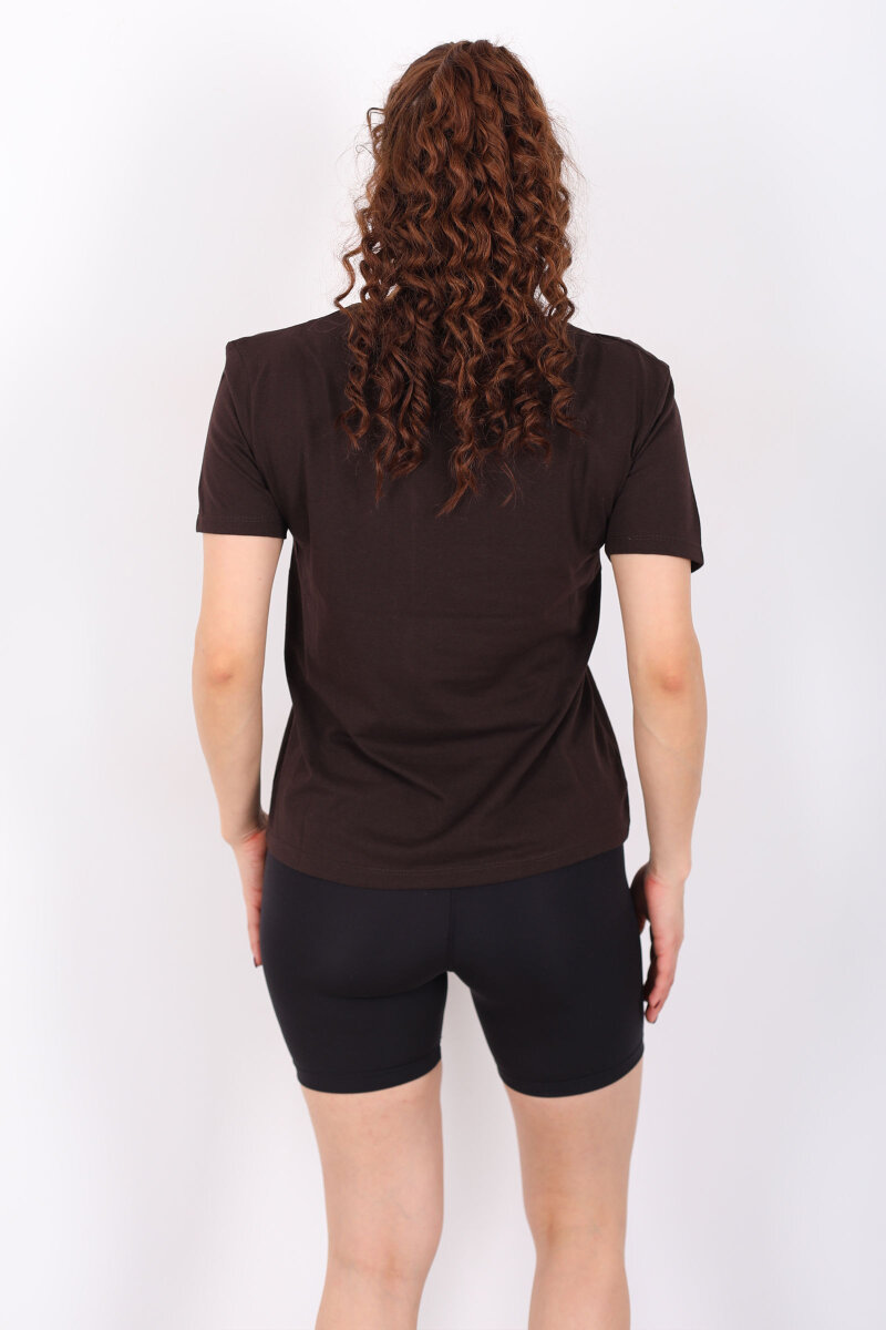 V Yaka Slim Acı Kahve Kadın T-Shirt - 4