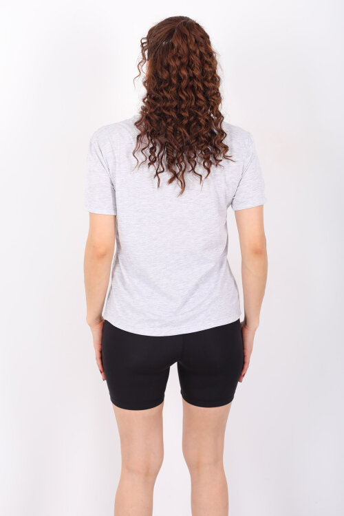 V Yaka Slim Gri Kadın T-Shirt - 4