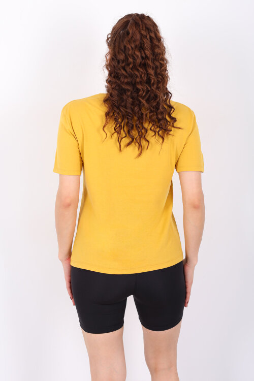 V Yaka Slim Hardal Sarı Kadın T-Shirt - 4