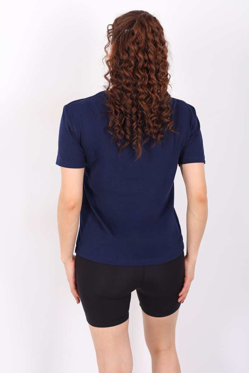 V Yaka Slim Lacivert Kadın T-Shirt - 5