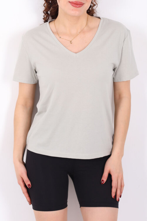 V Yaka Slim Mint Yeşili Kadın T-Shirt - Berox (1)
