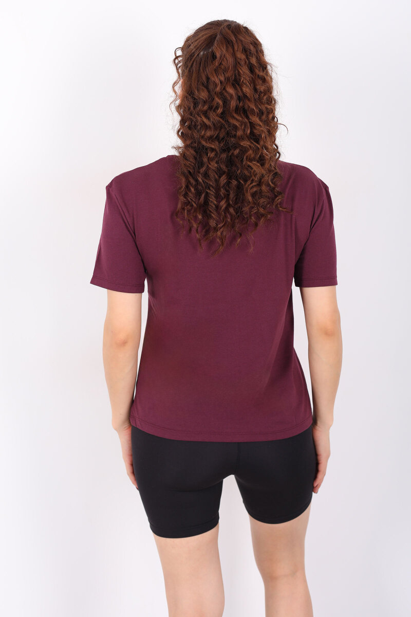 V Yaka Slim Mürdüm Kadın T-Shirt - 5