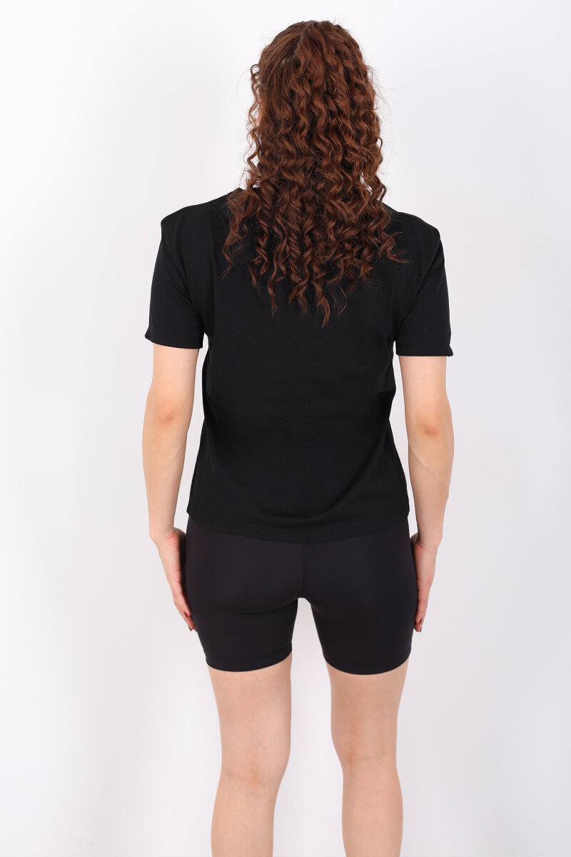 V Yaka Slim Siyah Kadın T-Shirt - 5