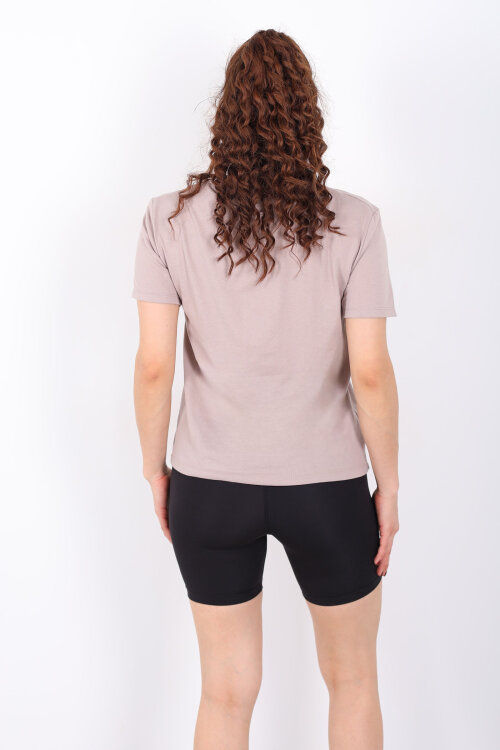 V Yaka Slim Vizon Kadın T-Shirt - 5