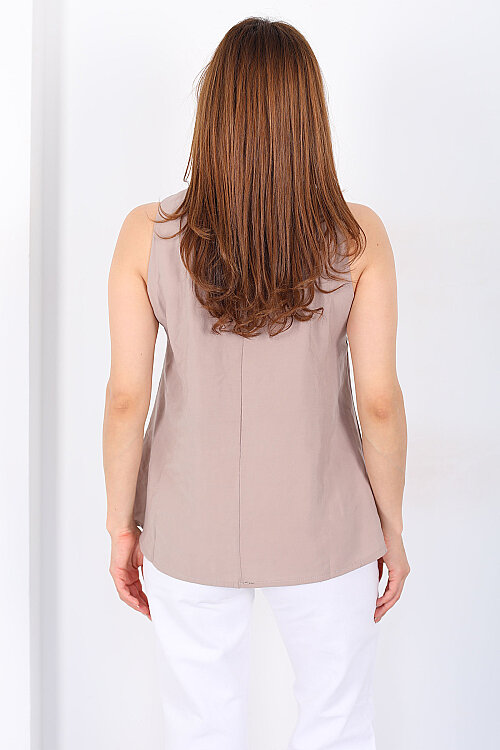 V Yaka Tensel Kolsuz Pervazlı Vizon Kadın Bluz - 5