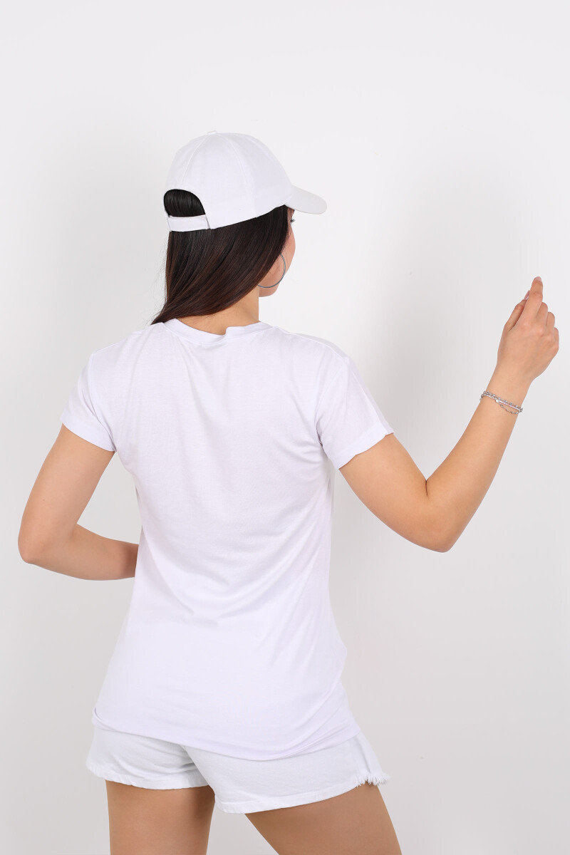 V Yaka Viskon Beyaz Kadın T-Shirt - 4