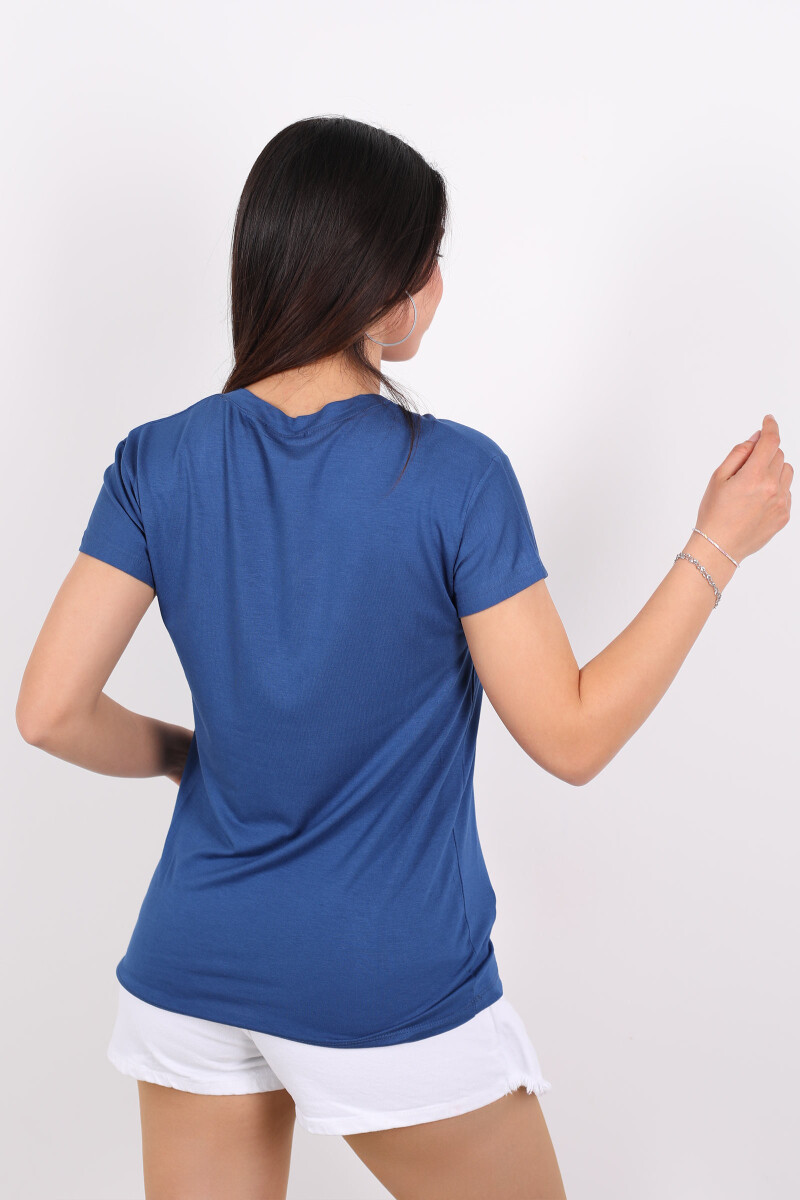 V Yaka Viskon Marin Kadın T-Shirt - 4