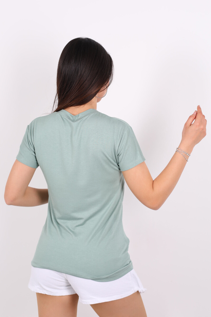 V Yaka Viskon Mint Yeşili Kadın T-Shirt - 2