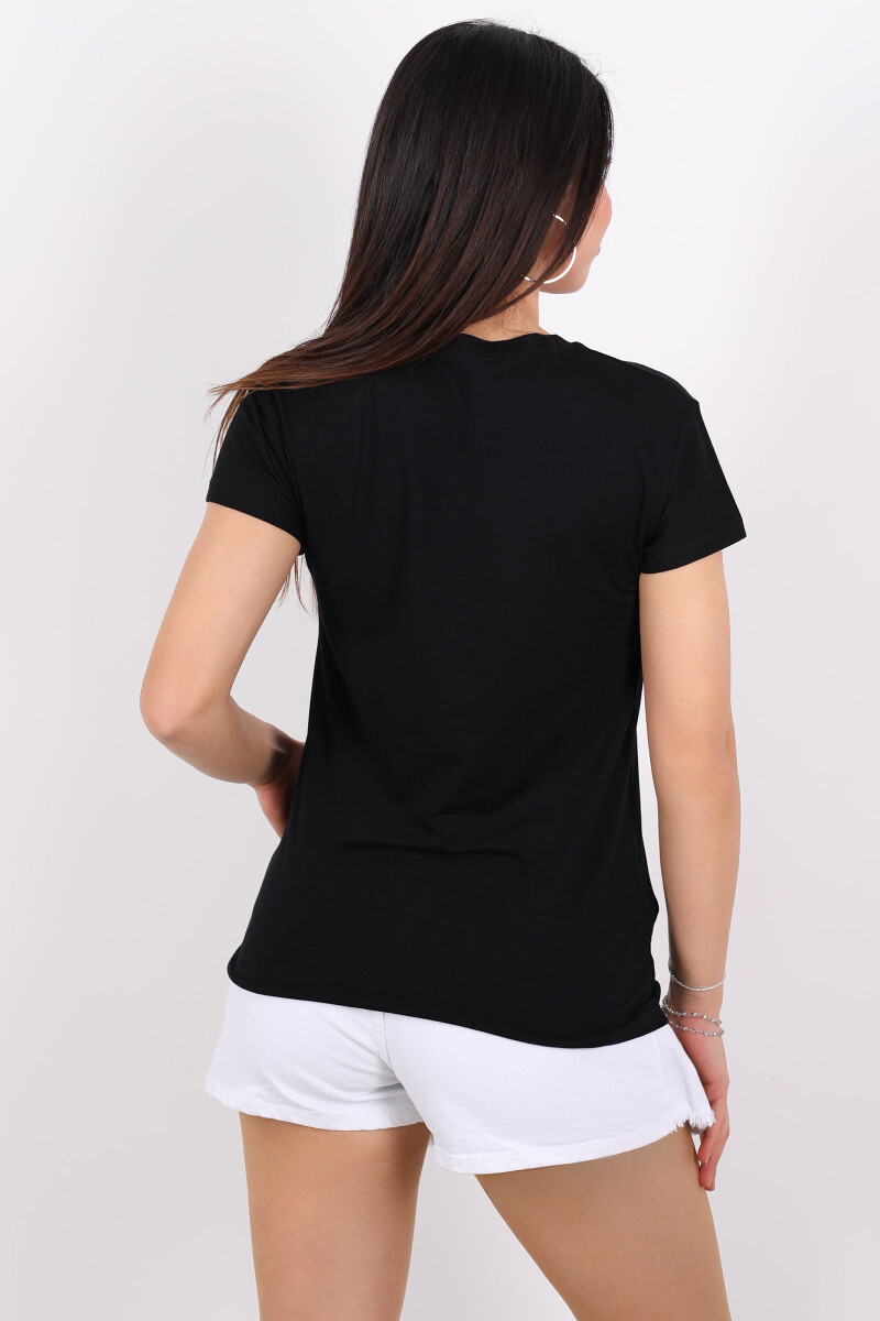 V Yaka Viskon Siyah Kadın T-Shirt - 2