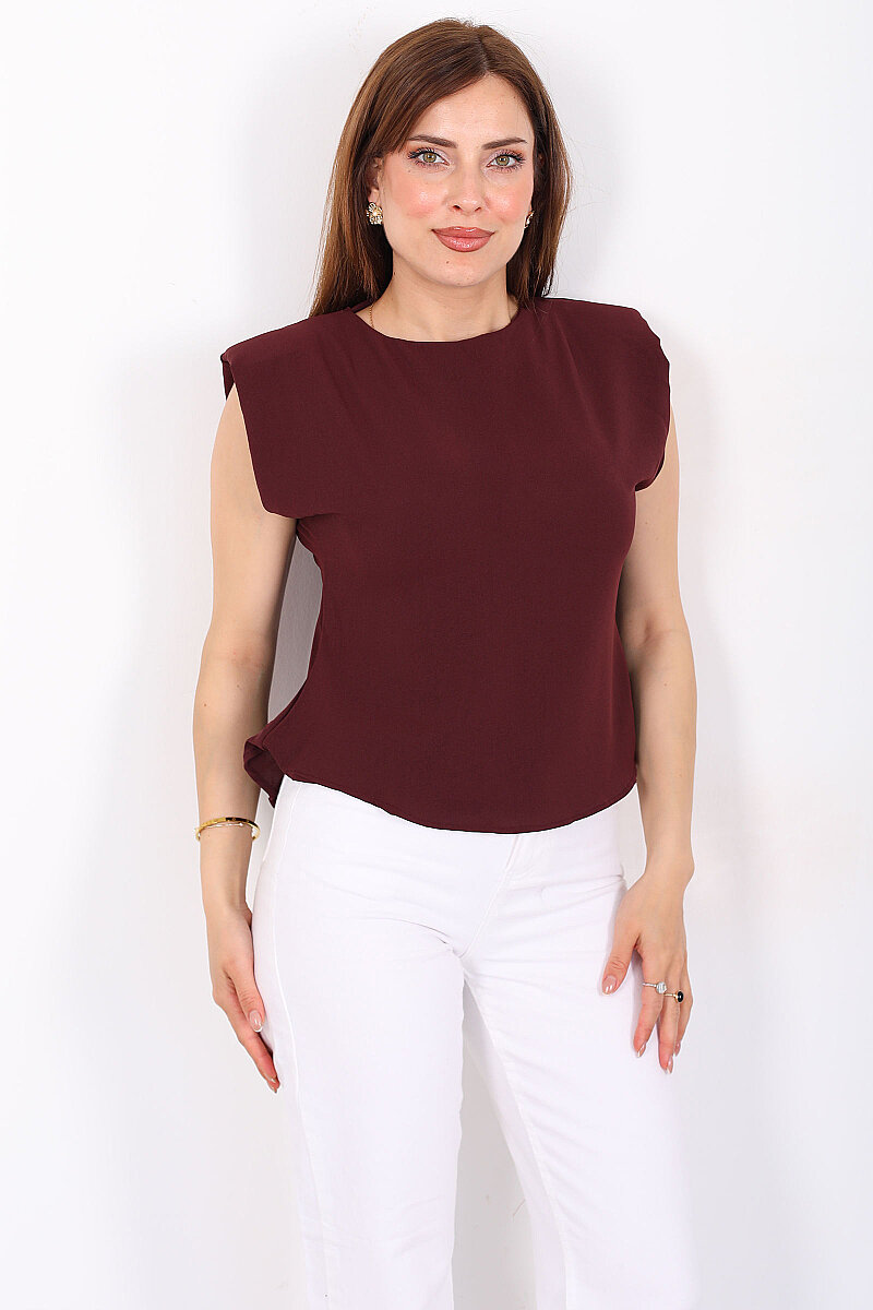 Vatkalı Kolsuz Kadın Bordo Linda Bluz - 3