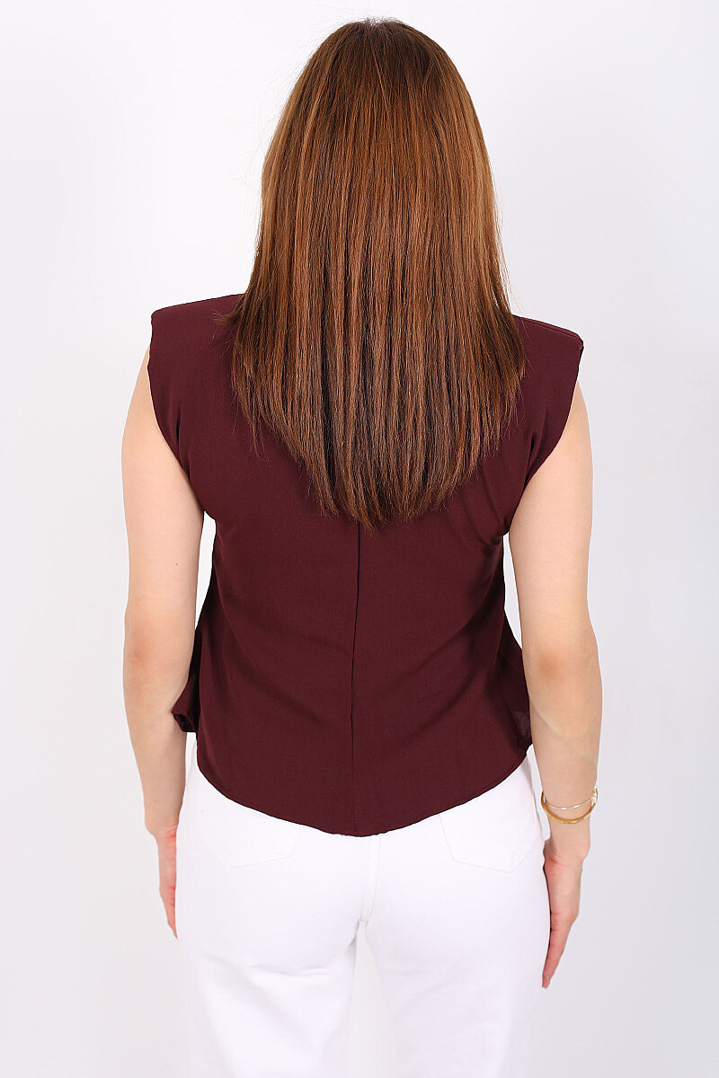 Vatkalı Kolsuz Kadın Bordo Linda Bluz - 4