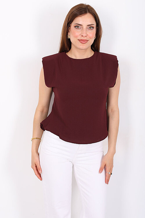 Vatkalı Kolsuz Kadın Bordo Linda Bluz - 5