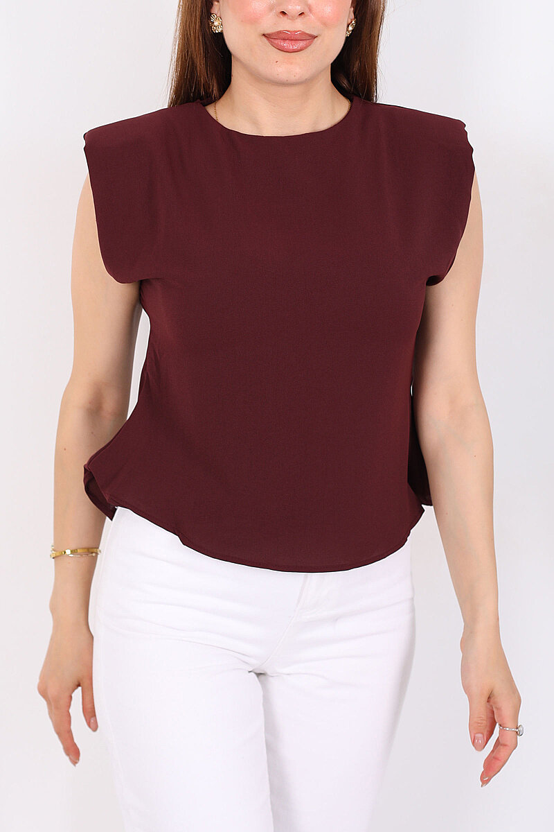 Vatkalı Kolsuz Kadın Bordo Linda Bluz - 2