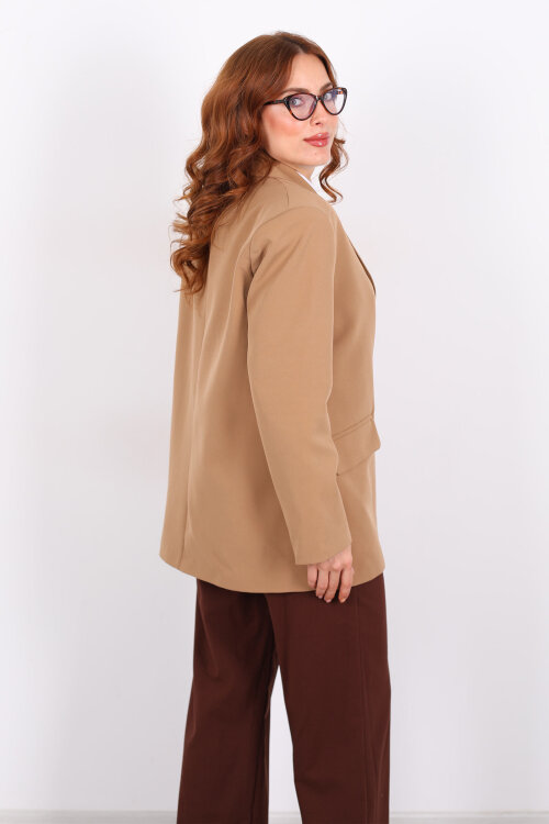 Vatkalı Kruvaze Yaka Kadın Vizon Blazer Ceket - 6