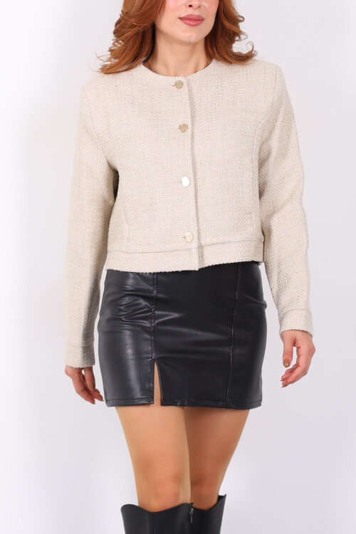 Vatkalı Tüvit Bej Kadın Dokuma Ceket - Berox (1)