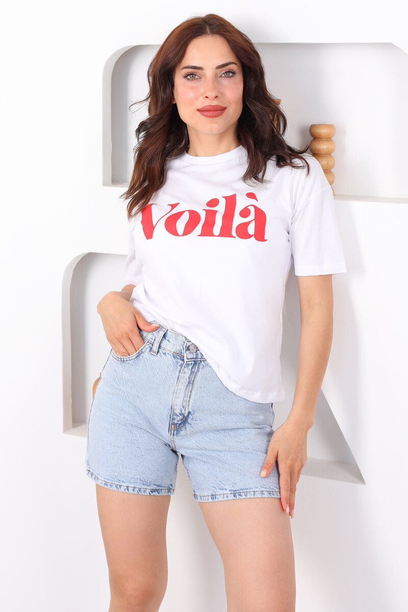 Voila Baskılı Oversize Beyaz Kadın T-Shirt - 3