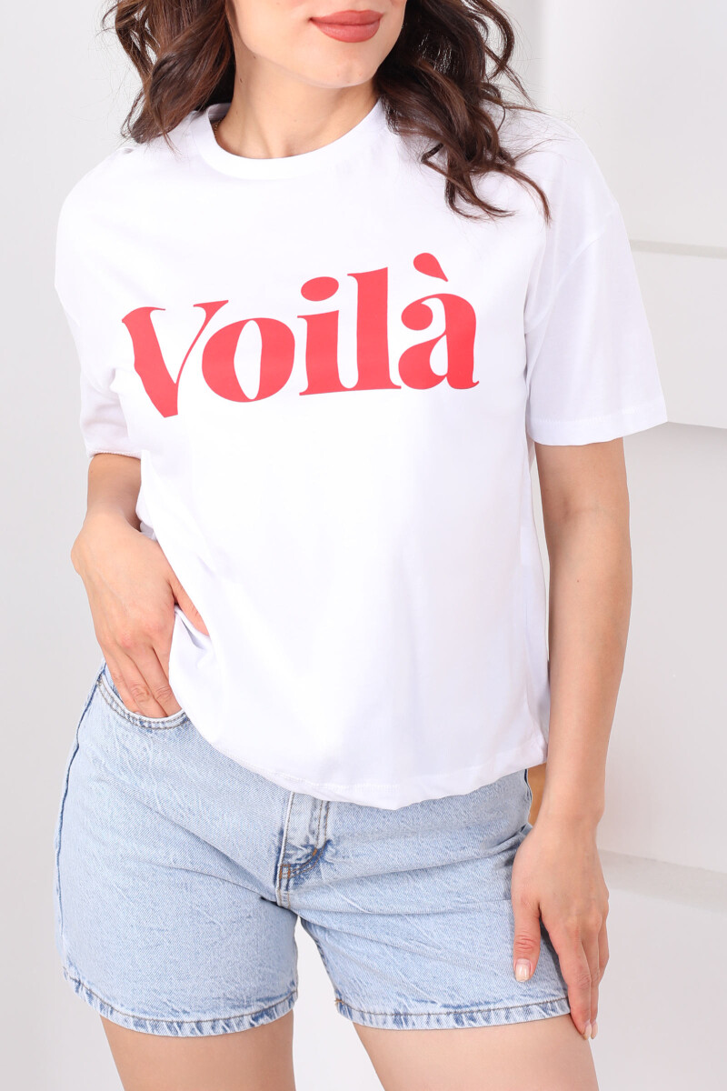 Voila Baskılı Oversize Beyaz Kadın T-Shirt - 2