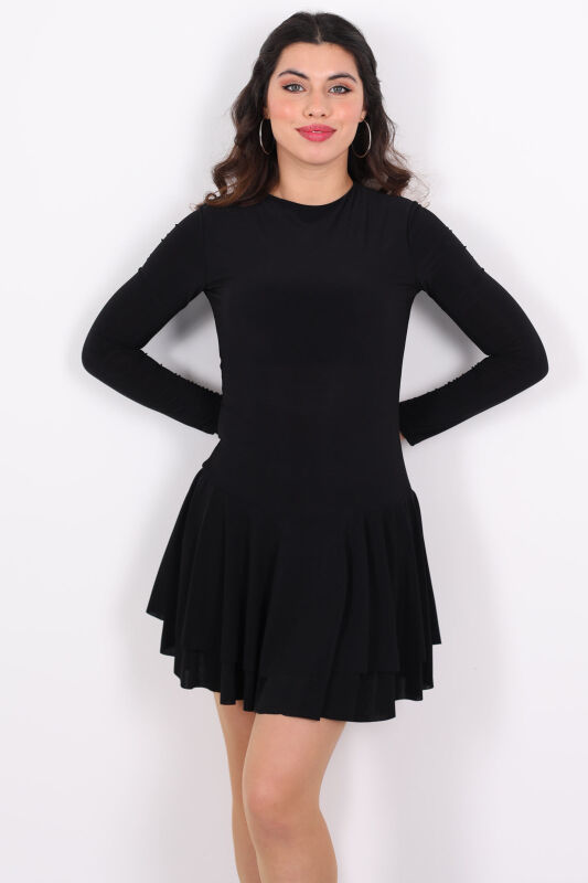 Volanlı Mini Sandy Siyah Kadın Şortlu Elbise - 4