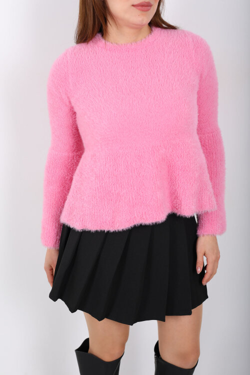 Volanlı Sakallı Kadın Pembe Triko Kazak - Berox (1)