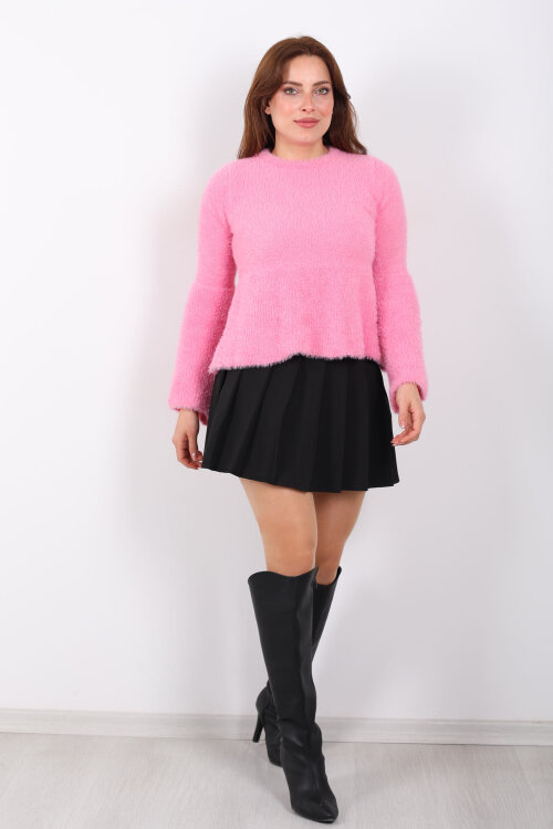 Volanlı Sakallı Kadın Pembe Triko Kazak - 3