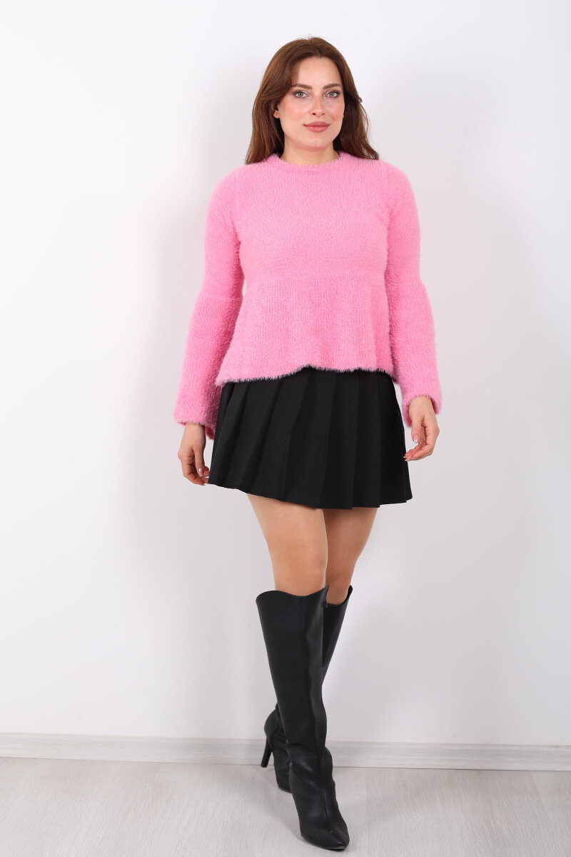 Volanlı Sakallı Kadın Pembe Triko Kazak - 3