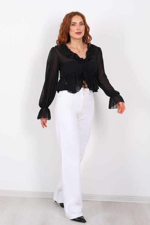 Wide Leg Beyaz Kadın Jeans - 6