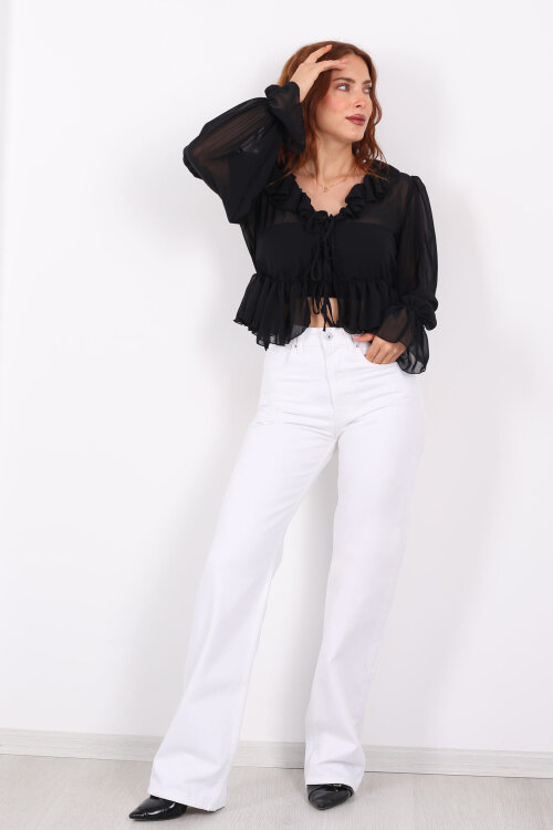 Wide Leg Beyaz Kadın Jeans - 4