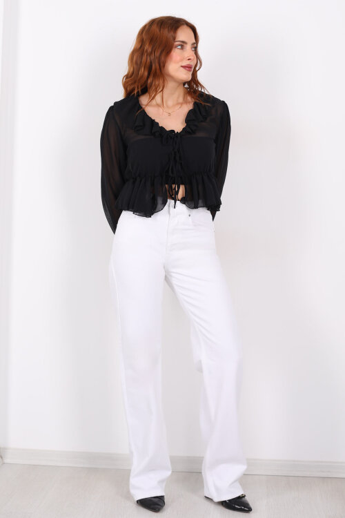 Wide Leg Beyaz Kadın Jeans - 3