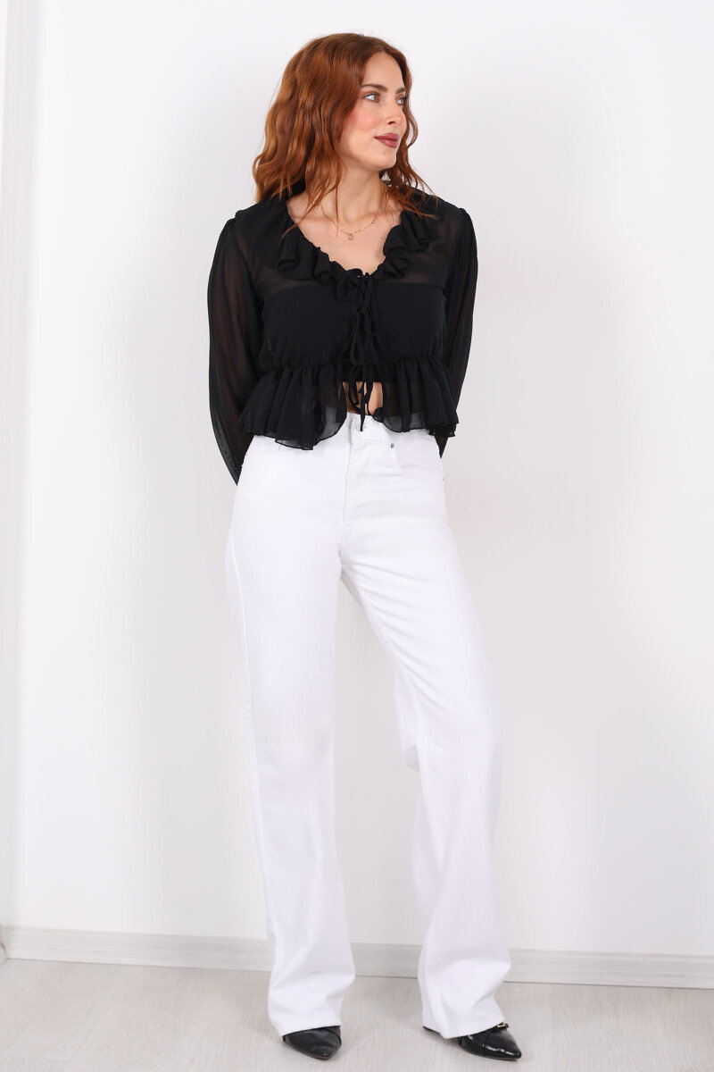 Wide Leg Beyaz Kadın Jeans - 3