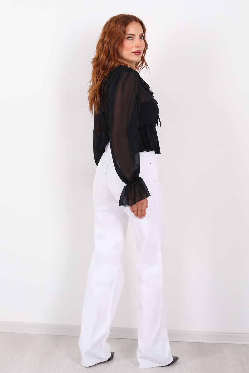 Wide Leg Beyaz Kadın Jeans - 5