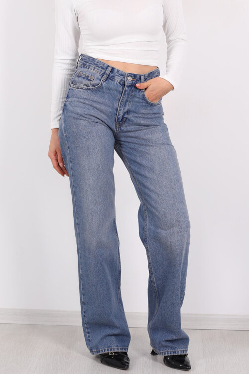 Wide Leg Kar Yıkama Kadın Jeans - Berox (1)