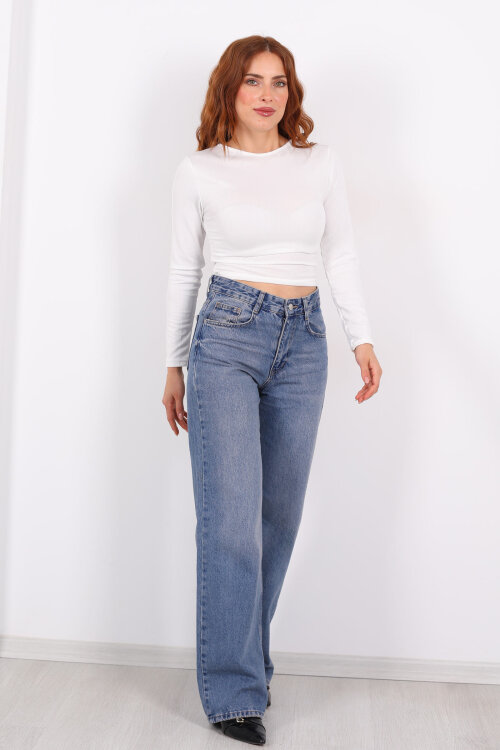 Wide Leg Kar Yıkama Kadın Jeans - 7
