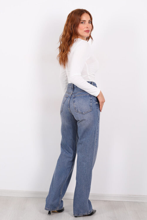 Wide Leg Kar Yıkama Kadın Jeans - 6